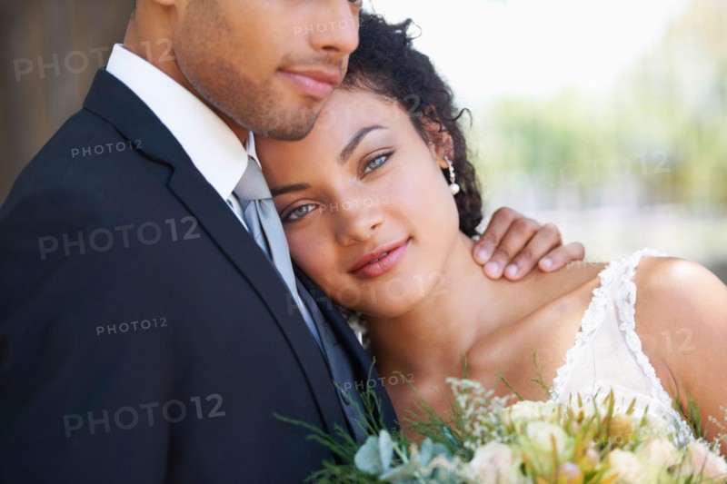 Portrait of newlywed couple