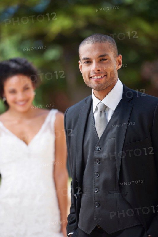 Portrait of newlywed couple