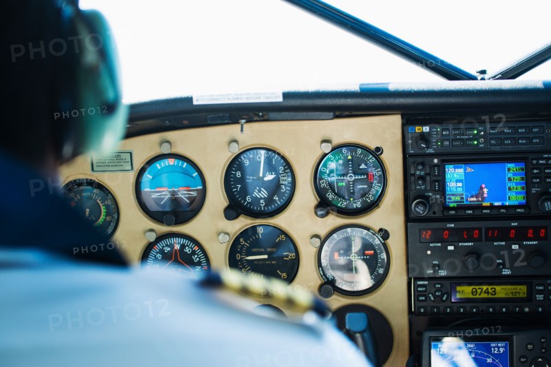 Close up of airplane cockpit.
