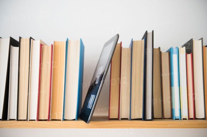 Row of books on shelf