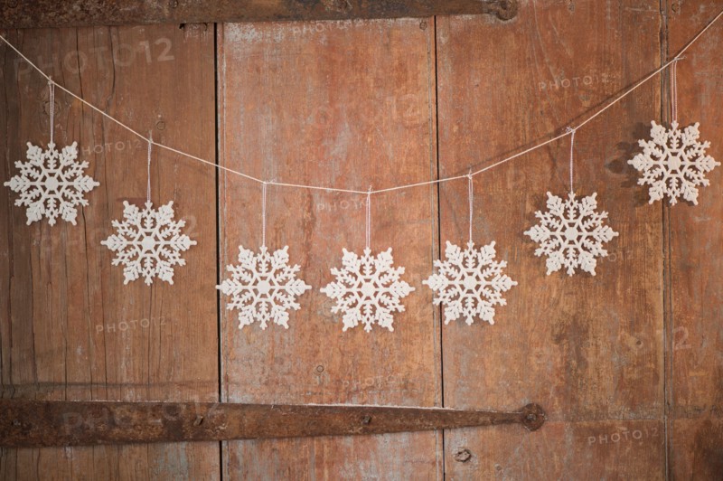 Christmas ornaments on door