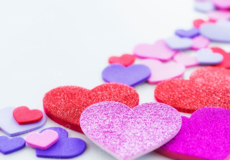 Studio Shot of foam hearts on white background