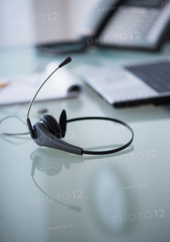 Close-up of headset on desk