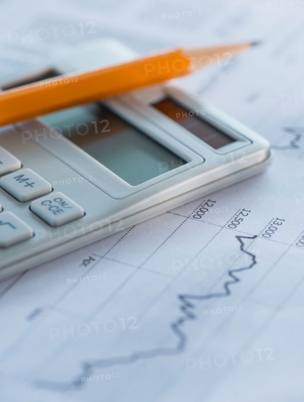 Studio Shot of calculator and paper material