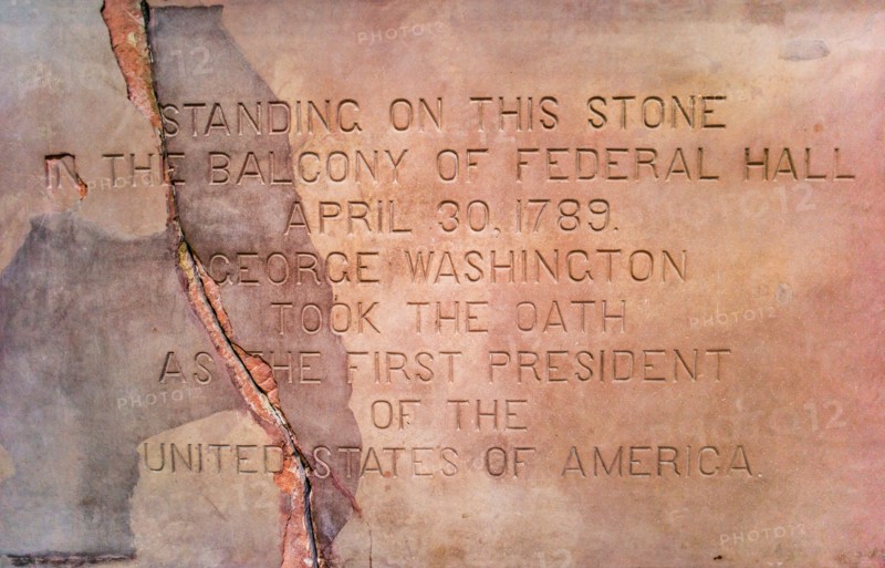 Memorial stone at Federal Hall. New York City, New York.