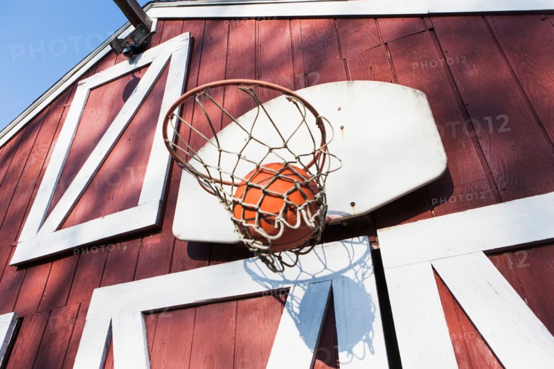 Basketball outside barn