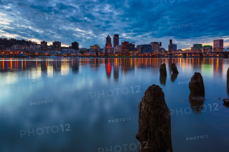 View of city at sunset
