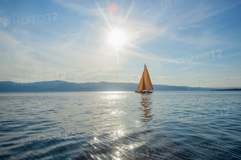 Flathead Lake, Tranquil scene with sailboat