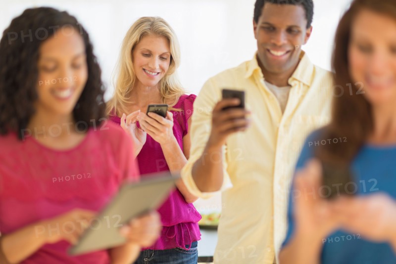People using communication devices.