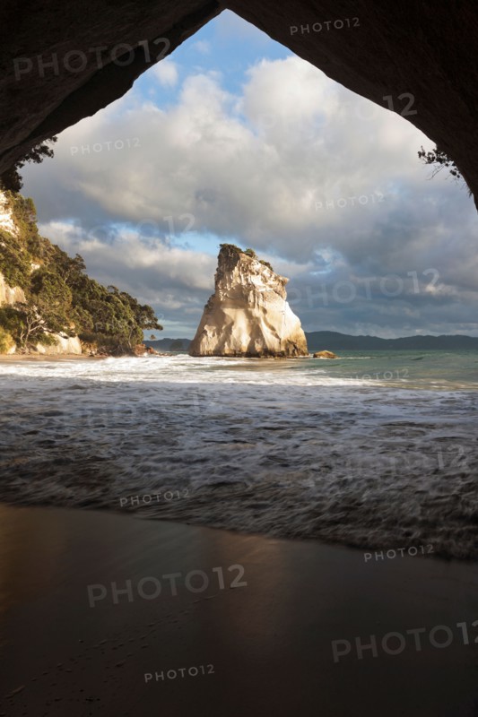 Moody sky over rock formation