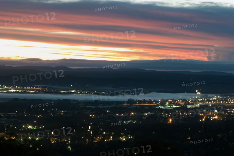 Aerial view of downtown during sunset