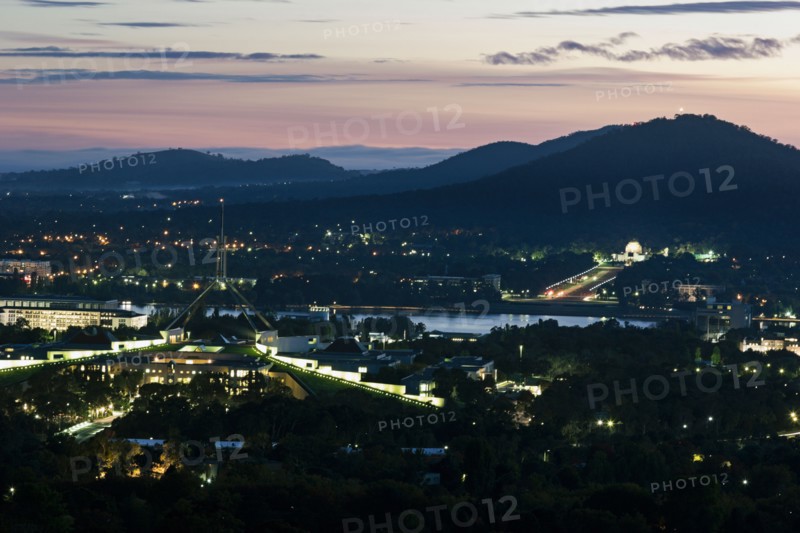 Aerial view of downtown during sunset