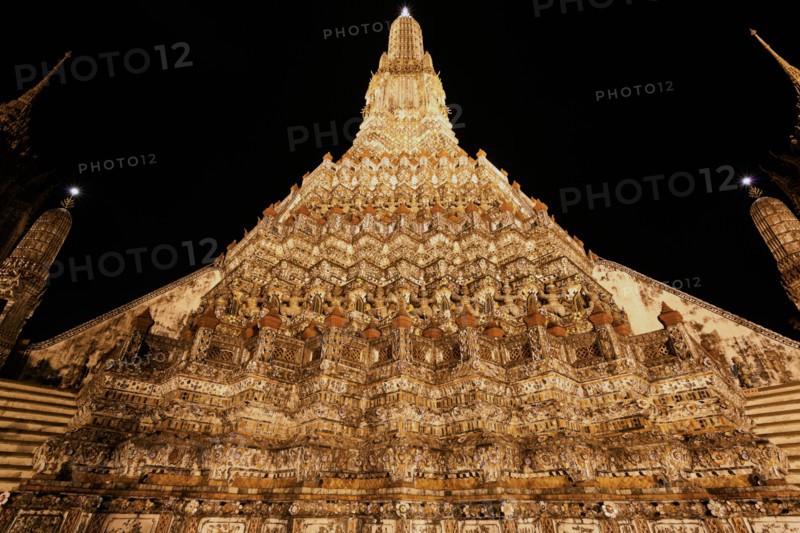 Facade of Wat Arun Temple at night