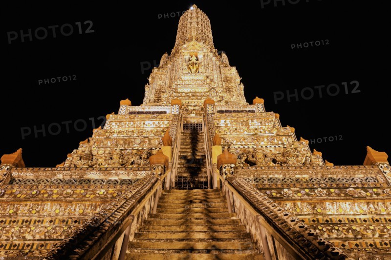 Facade of Wat Arun Temple at night
