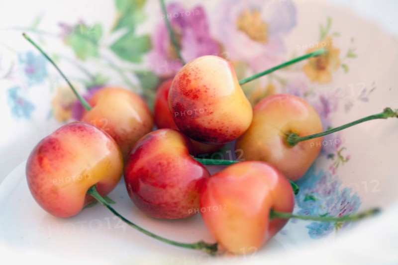 Detail of sour cherries in bowl