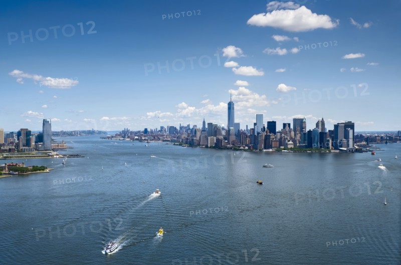 Aerial view of Manhattan and New York City skyline.