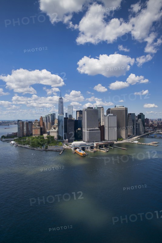 Aerial view of Manhattan and New York City skyline.