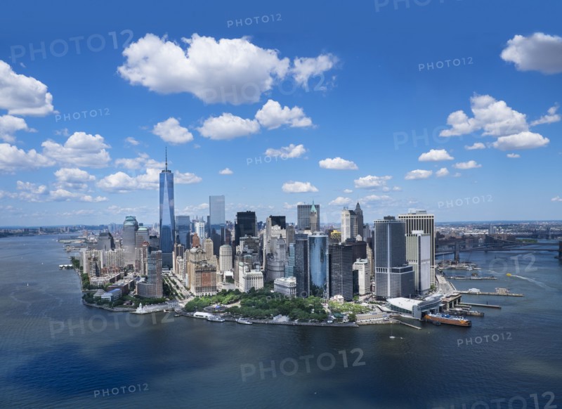 Aerial view of Manhattan and New York City skyline.