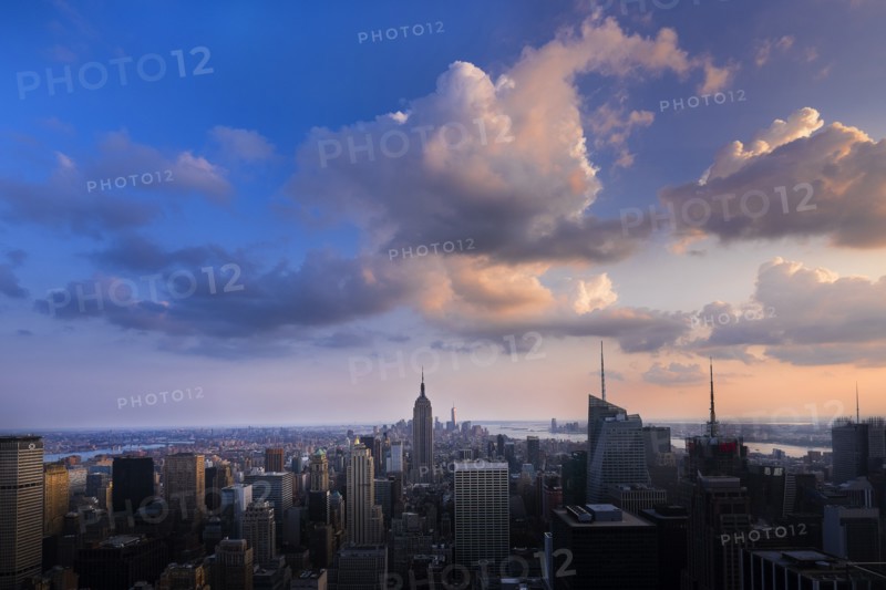 City skyline at dusk. New York City, New York.