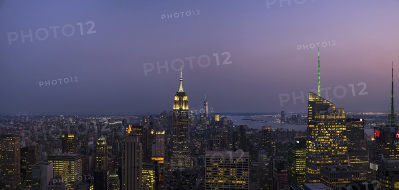 City skyline at dusk. New York City, New York.