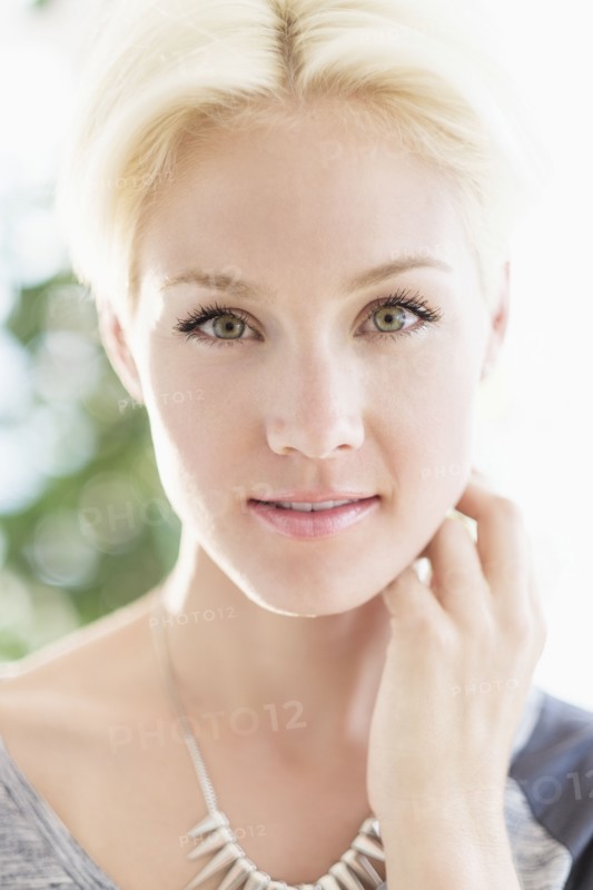 Portrait of blonde woman.