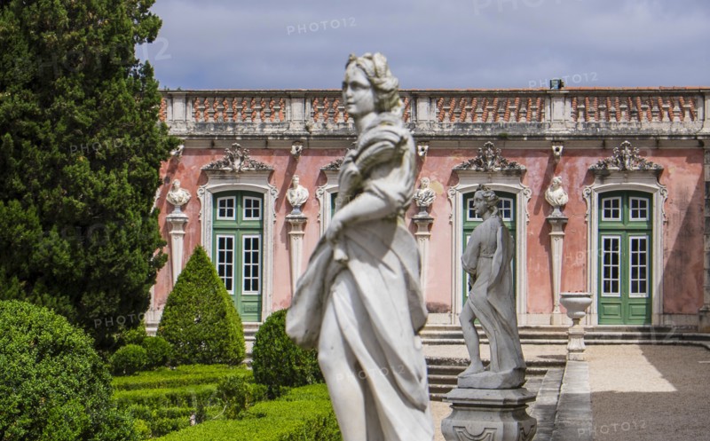 Sculptures in front of Queluz National Palace. Queluz, Portugal.