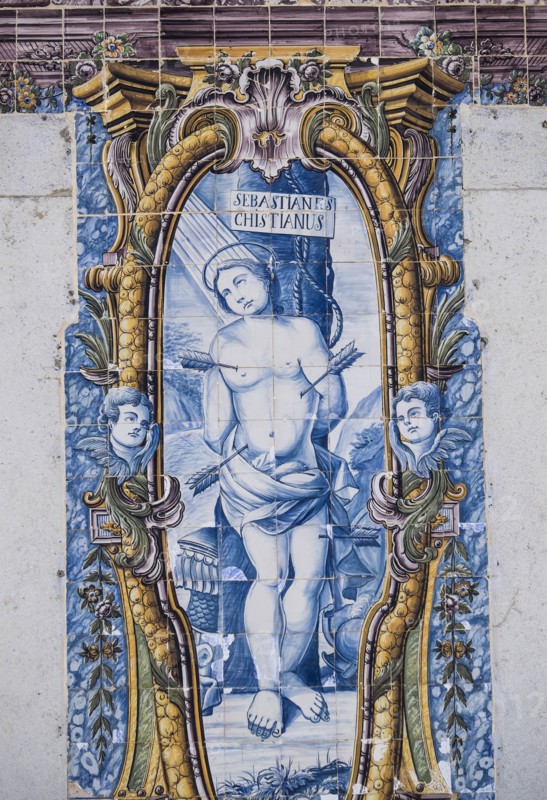 Ornate tiles at Plaza 5 de Outubro. Cascais, Portugal.