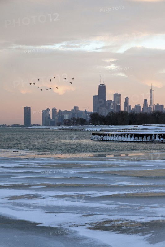 Downtown seen from north side at sunset