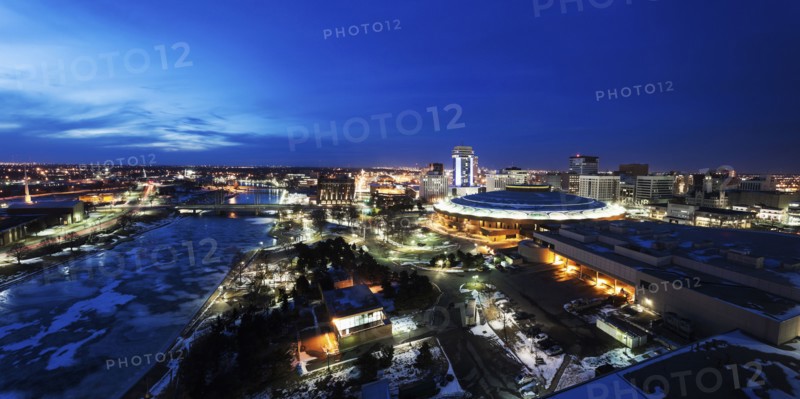 Elevated cityscape at night