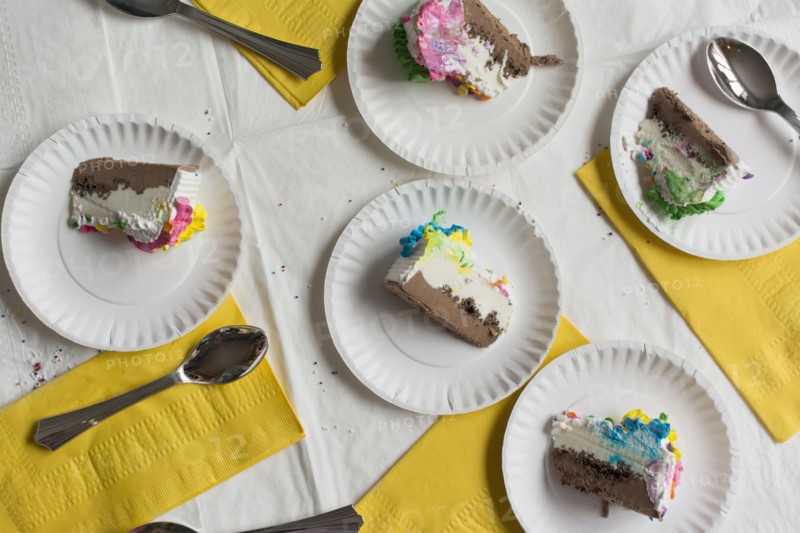 Slices of cake on plates