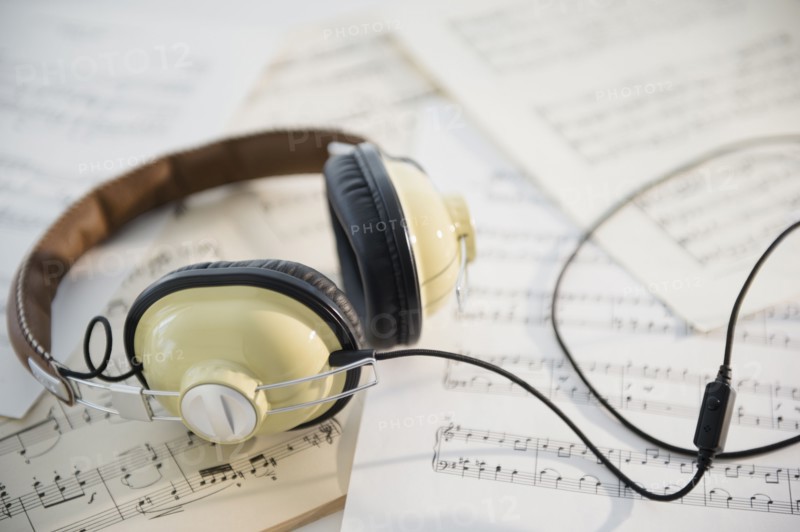 Headphones and music sheets