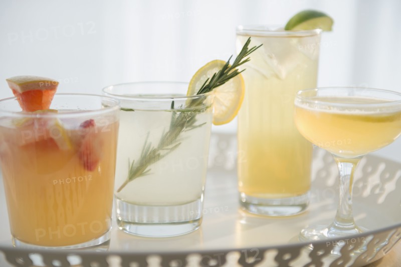 Studio shot of drinks on tray