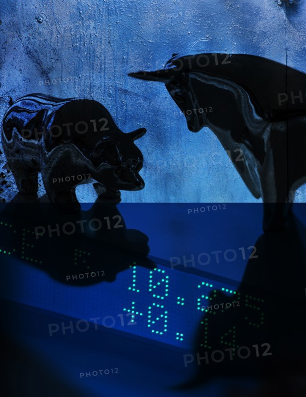 Digital composite with ceramic animals and trading board.