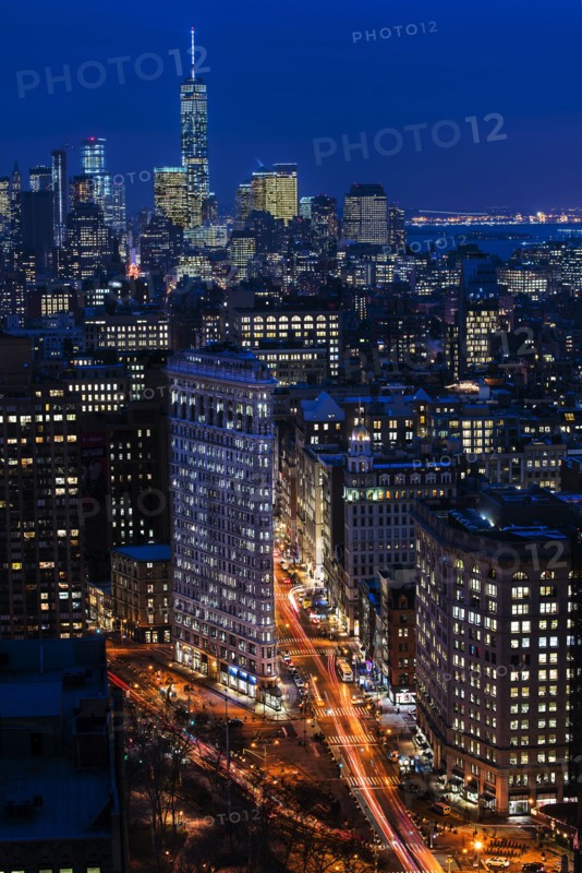 High angle view of city at night. New York City, New York.