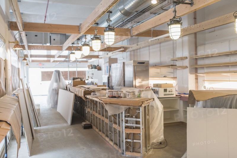 Restaurant interior under construction.