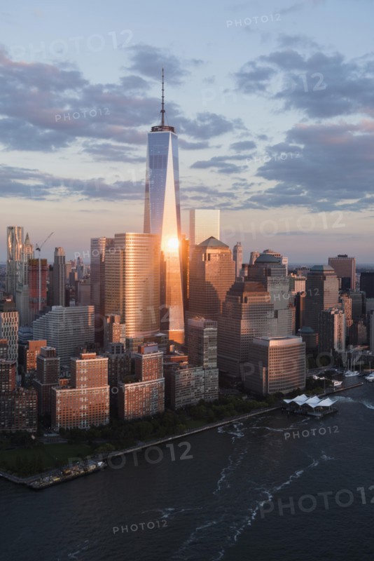 Manhattan skyline at sunset