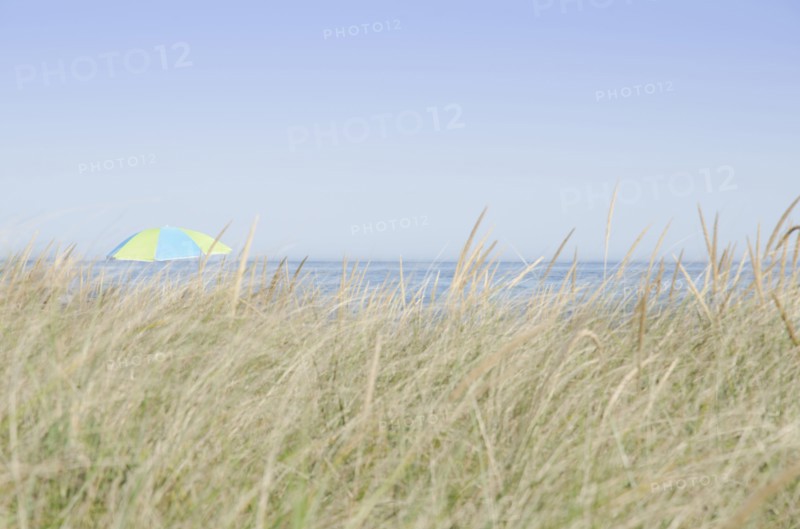 View of beach umbrella by sea