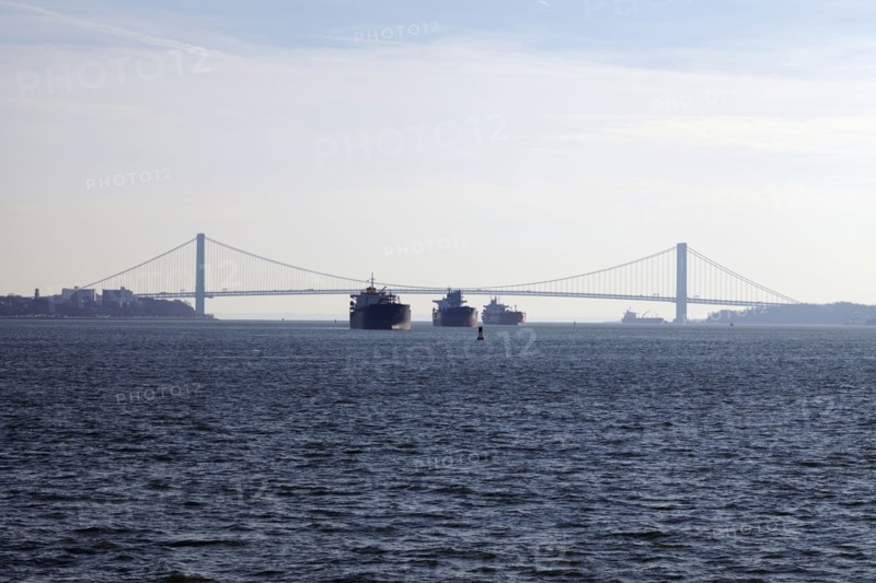 View of ships and Verrazano-Narrows Bridge