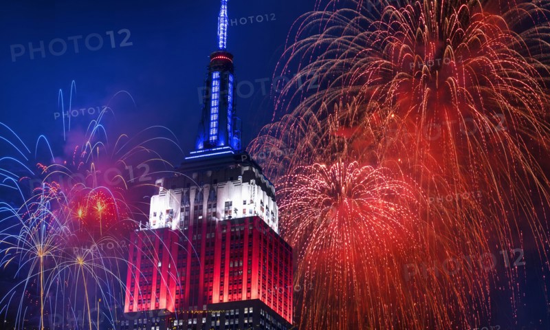Independence Day celebration with fireworks. USA, New York, New York City.