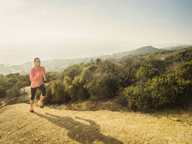 Woman running in mountains