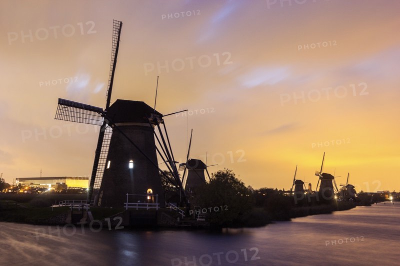 Silhouette of traditional windmills