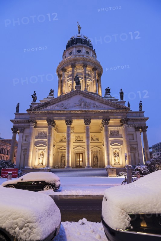 Illuminated French Cathedral in winter