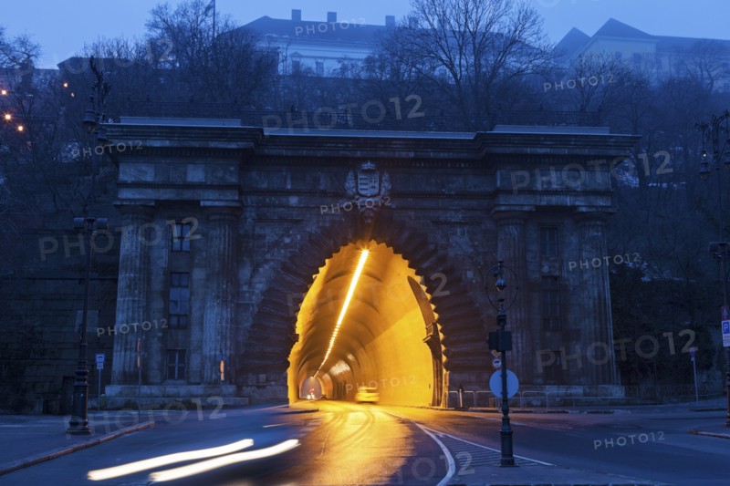 Illuminated end of Buda Castle Tunnel