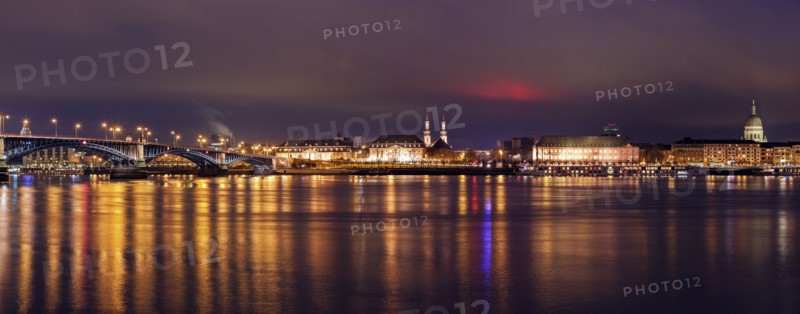 Illuminated waterfront skyline