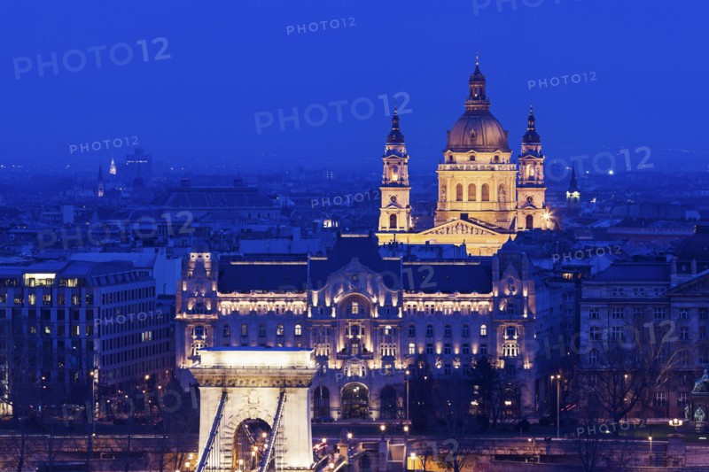Illuminated cityscape with Saint Stephen's Basilica