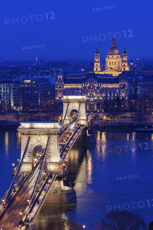 Illuminated Chain Bridge and Saint Stephen's Basilica