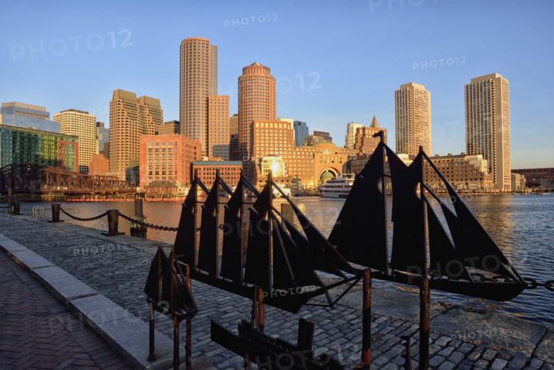 Financial district at sunrise from Fan Pier
