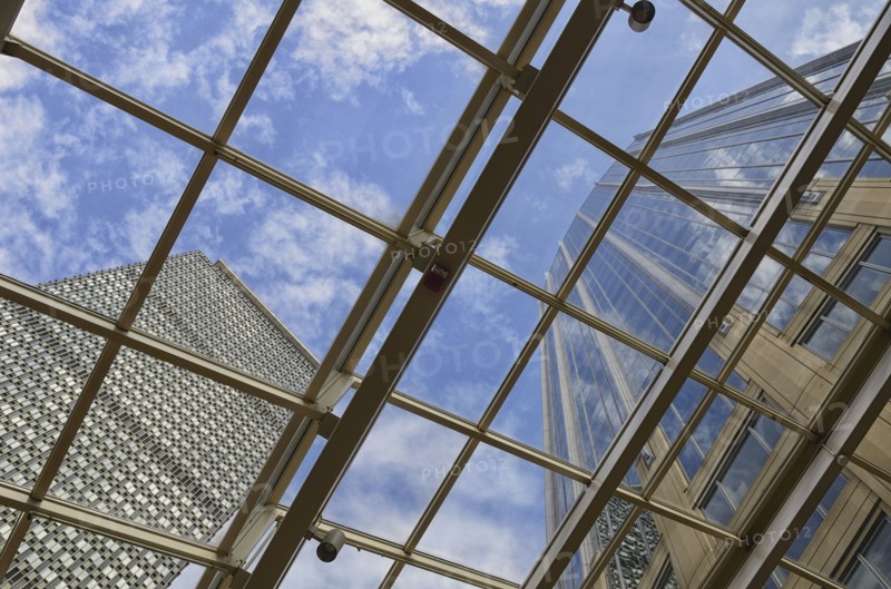 Directly below view of office buildings