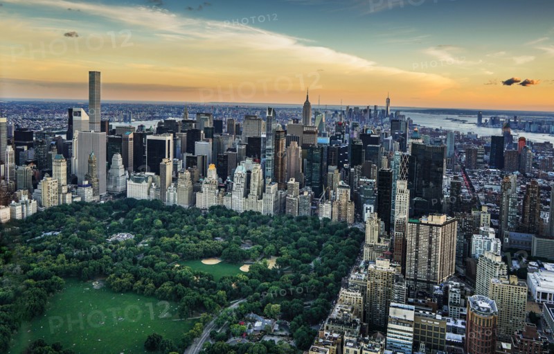 Aerial view of downtown district. USA, New York, New York City.