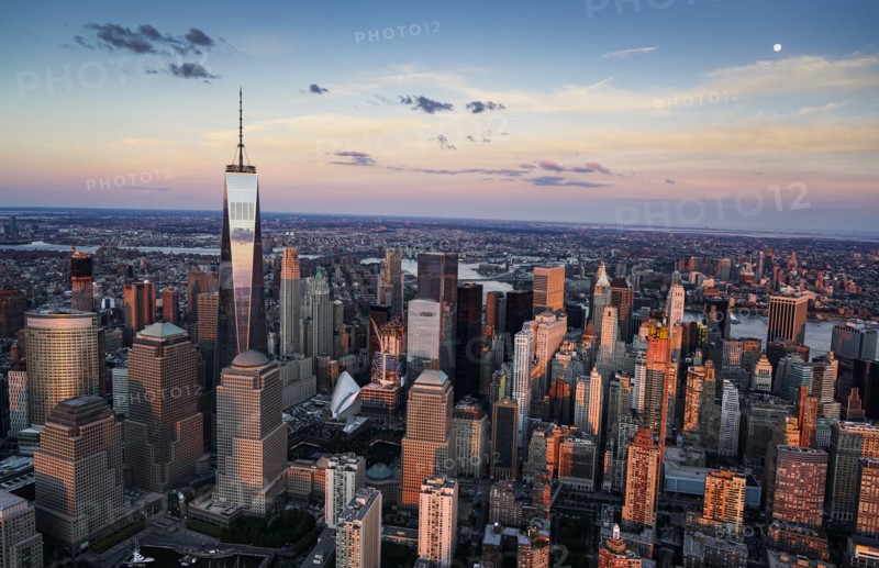 Aerial view of downtown district. USA, New York, New York City.